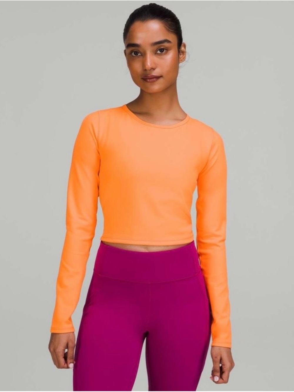 Lululemon Wunder Train Cropped Long Sleeve in Orange Frappe | Size Small